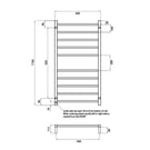 Radiant Round 10 Bar Heated Towel Ladder 600 x 1100 Technical Drawing - The Blue Space