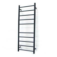 Radiant Round 10 Bar Narrow/Small Heated Towel Rail Ladder 430x1100 Matte Black - The Blue Space