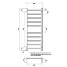 Radiant Round 10 Bar Heated Towel Ladder 430 x 1100 Technical Drawing - The Blue Space