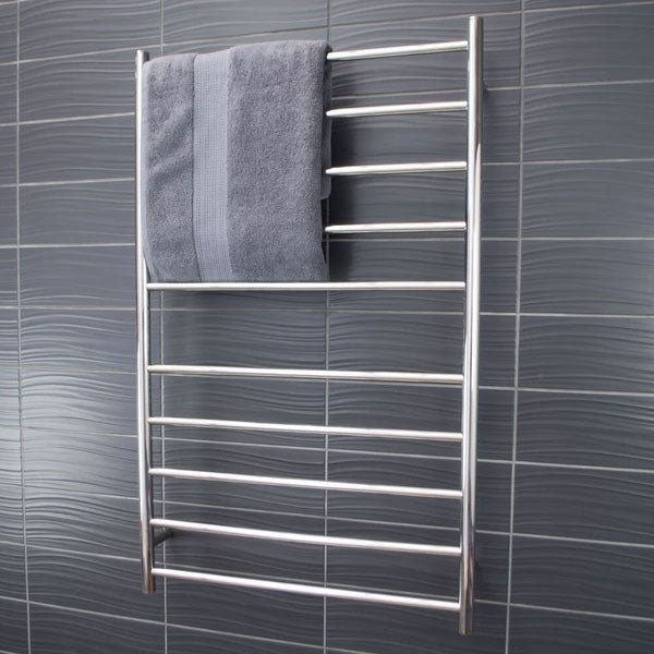 Radiant Round 10 Bar Heated Towel Ladder 750 x 1200 Polished Stainless Steel - The Blue Space