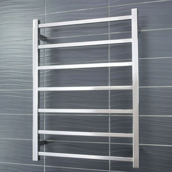 Radiant Square 7 Bar Heated Rail 600 x 800 Polished Stainless Steel - The Blue Space
