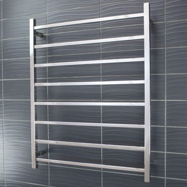 Radiant Square 8 Bar Heated Towel Ladder 800 x 1000 Polished Stainless Steel - The Blue Space