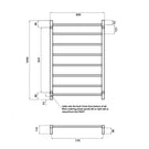 Radiant Square 8 Bar Heated Towel Ladder 800 x 1000 Technical Drawing - The Blue Space