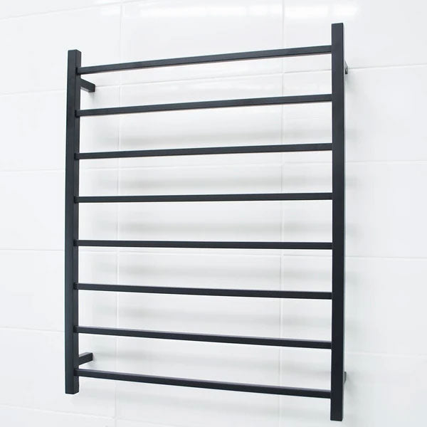 Radiant Square 8 Bar Heated Towel Ladder 800 x 1000 Matte Black - The Blue Space