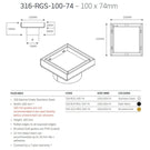 Technical Drawing: Radiant Tile Insert Square Floor Waste 74mm - Brushed Nickel 316-BN-RGS-100-74 | The Blue Space