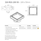 Radiant Tile Insert Square Floor Waste - Brushed Gold 50mm Outlet Technical Drawing| The Blue Space