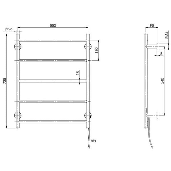 Phoenix Radii Heated Towel Ladder 550mm Brushed Gold - The Blue Space