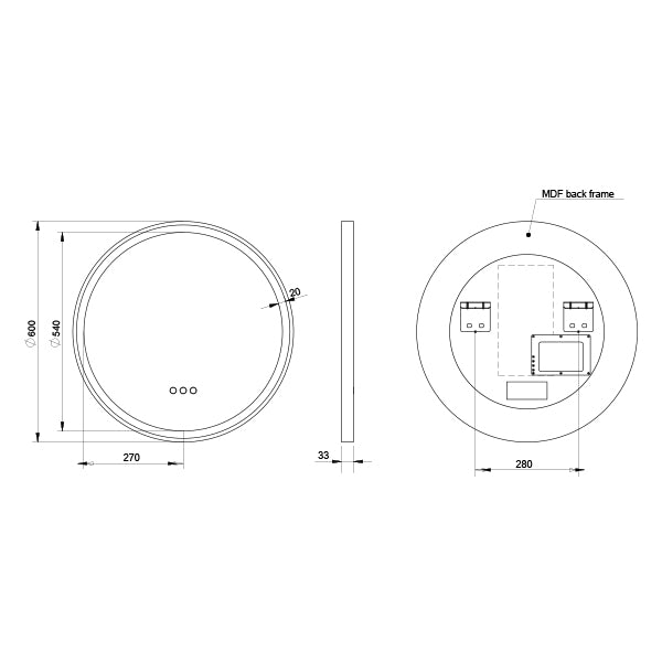 Remer Eclipse LED Mirror Technical Drawing - The Blue Space