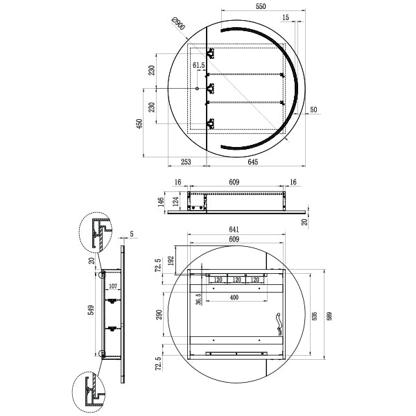 Remer Pearl Shaving Cabinet Technical Drawing - The Blue Space
