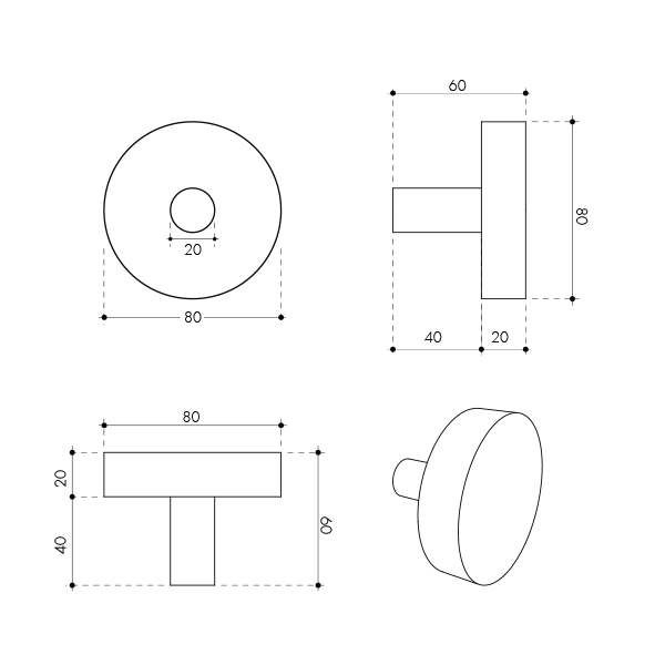 Studio Bagno Dot Robe Hook Technical Drawing - The Blue Space