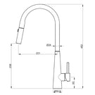 Technical Drawing: Suprema Xpress Fit Xcel Stainless Steel Retractable Sink Mixer