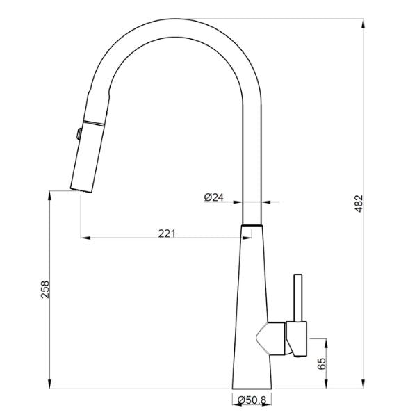 Technical Drawing: Suprema Xpress Fit Xcel Stainless Steel Retractable Sink Mixer