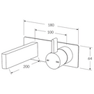 Sussex Calibre Wall Bath Mixer Outlet System 200mm Technical Drawing - The Blue Space