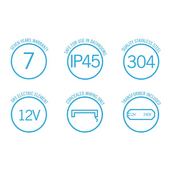 Symbols; Thermogroup 12V Flat Pill Single Bar Horizontal 632mm Heated Towel Rail