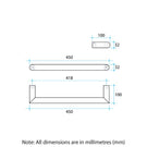 Technical Drawing; Thermogroup 12V Round Single Bar Horizontal 450mm Heated Towel Rail