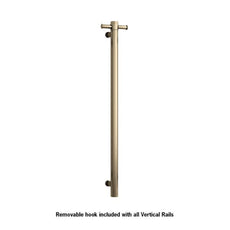 Thermogroup 12V Straight Round Vertical Single Bar Narrow/Small Heated Towel Rail Brushed Brass
