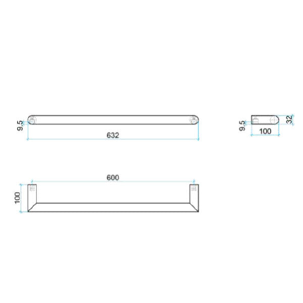Thermogroup Round Single Bar Heated Towel Rail Technical Drawing - Online at The Blue Space