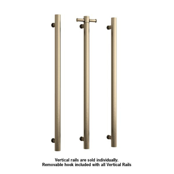 Thermogroup 12V Straight Round Vertical Single Bar Heated Towel Rail - Brushed Brass