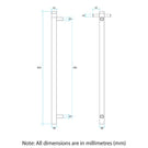 Technical Drawing; Thermogroup 12V Straight Round Vertical Single Bar Heated Towel Rail