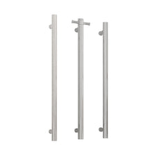 Thermogroup 12V Straight Round Vertical Single Bar Heated Towel Rail Brushed Nickle - The Blue Space