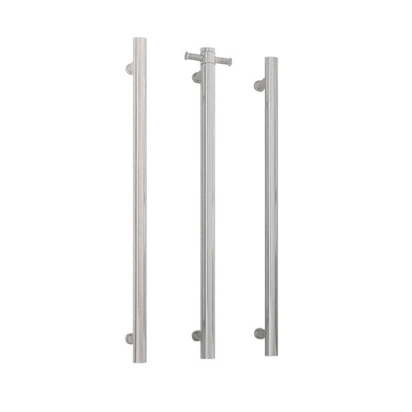 Thermogroup 12V Round Vertical Single Bar Heated Towel Rail Brushed Nickel