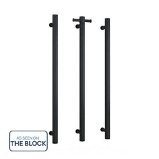 Thermogroup 12V Straight Round Vertical Single Bar Heated Towel Rail Matte Black - The Blue Space