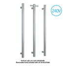 Thermogroup 240V Vertical Single Bar Heated Towel Rail Brushed Stainless Steel - The Blue Space