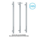 Thermogroup 240V Vertical Single Bar Heated Towel Rail Polished Stainless Steel - The Blue Space