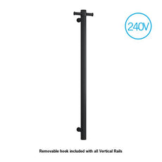 Thermogroup 240V Vertical Single Bar Round Narrow Heated Towel Rail Matte Black - The Blue Space