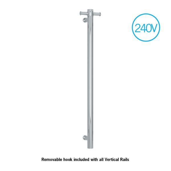 Thermogroup 240V Vertical Single Bar Round Narrow/Small Heated Towel Rail Polished Stainless Steel