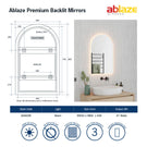 Thermogroup Ablaze Backlit Arch Shape Mirror 500x800x45mm 47Watts Technical Drawing - Online at The Blue Space
