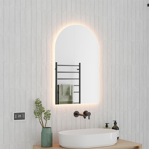 Thermogroup Ablaze Backlit Arch Shape Mirror with Warm Light 500x800x45mm 47Watts - Includes Mirror Demister - Online at The Blue Space
