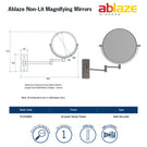 Thermogroup Ablaze Double sided 1 & 5x Magnification Wall Mounted Shaving Mirror Technical Drawing - Online at The Blue Space