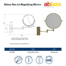 Thermogroup Ablaze Double sided 1 & 5x Magnification Wall Mounted Shaving Mirror Technical Drawing - Online at The Blue Space