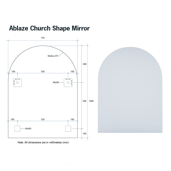 Thermogroup Church Polished Edge Mirror 750mm Technical Drawing - The Blue Space