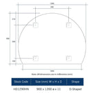 Technical Drawing: Thermogroup Hamilton Ablaze Mirror D-Shaped Polished Edge Mirror 1200mm