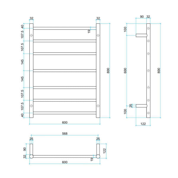 Thermogroup 7 Bar Heated Towel Rail Gun Metal