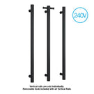 Thermogroup 240V Vertical Single Bar Round Heated Towel Rail Matte Black - The Blue Space