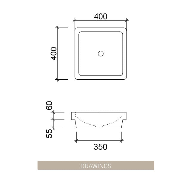 Timberline Modex Inset Basin Technical Drawing - The Blue Space