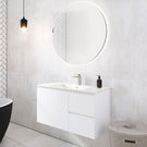 Timberline Nevada Wall Hung Vanity 900mm in White Satin Cabinet finish with Alpha Ceramic Top