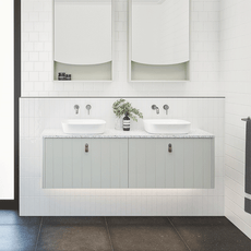 Timberline Saba Wall Hung Bathroom Vanity 1500mm Double Above Counter Basins with Leather Handles