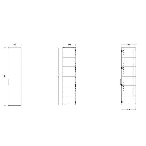 Timberline Sutherland House Tallboy 400mm Wall Hung Technical Drawing - The Blue Space