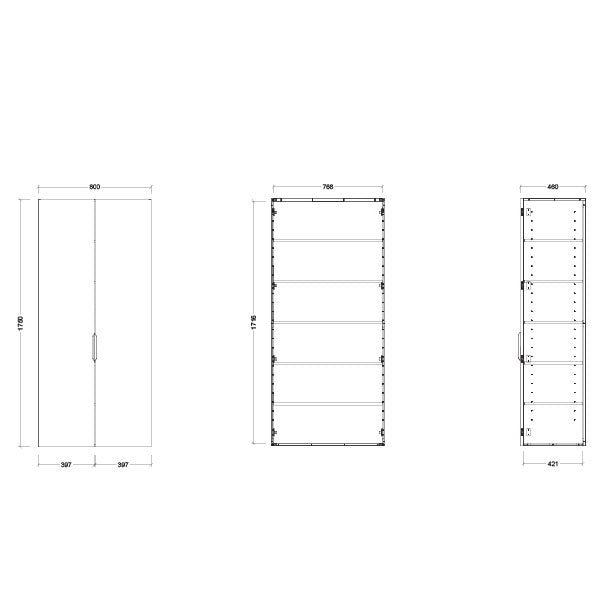 Timberline Sutherland House Storage Cabinet 800mm Wall Hung Technical Drawing - The Blue Space
