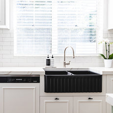 Turner Hastings Novi 85 x 46 Fine Fireclay Butler Sink - Matte Black Lifestyle Image at The Blue Space