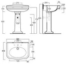 Turner Hastings Claremont 68 x 51 Basin And Pedestal 1TH Technical Drawing - The Blue Space