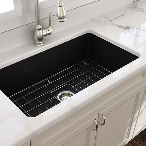Turner Hastings Cuisine 81 x 48 Inset/Undermount Fine Fireclay Sink in Matte Black - Online at The Blue Space