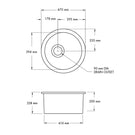 Turner Hastings Cuisine Round 47 Inset/Undermount Fine Fireclay Sink Technical Drawing - Online at The Blue Space