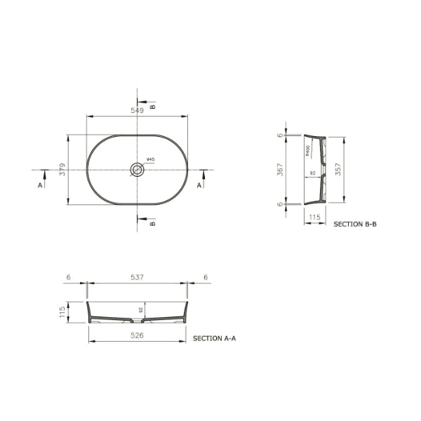 Turner Hastings Fino 550mm Counter Top Basin - Matte White