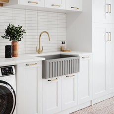 Turner Hastings 75 x 46 Fine Fireclay Concrete Look Butler Sink Ribbed in modern kitchen design - The Blue Space