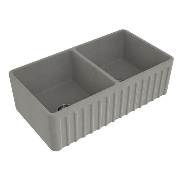 Turner Hastings 85 x 46 Fine Fireclay Concrete Look Double Bowl Butler Sink Ribbed - The Blue Space
